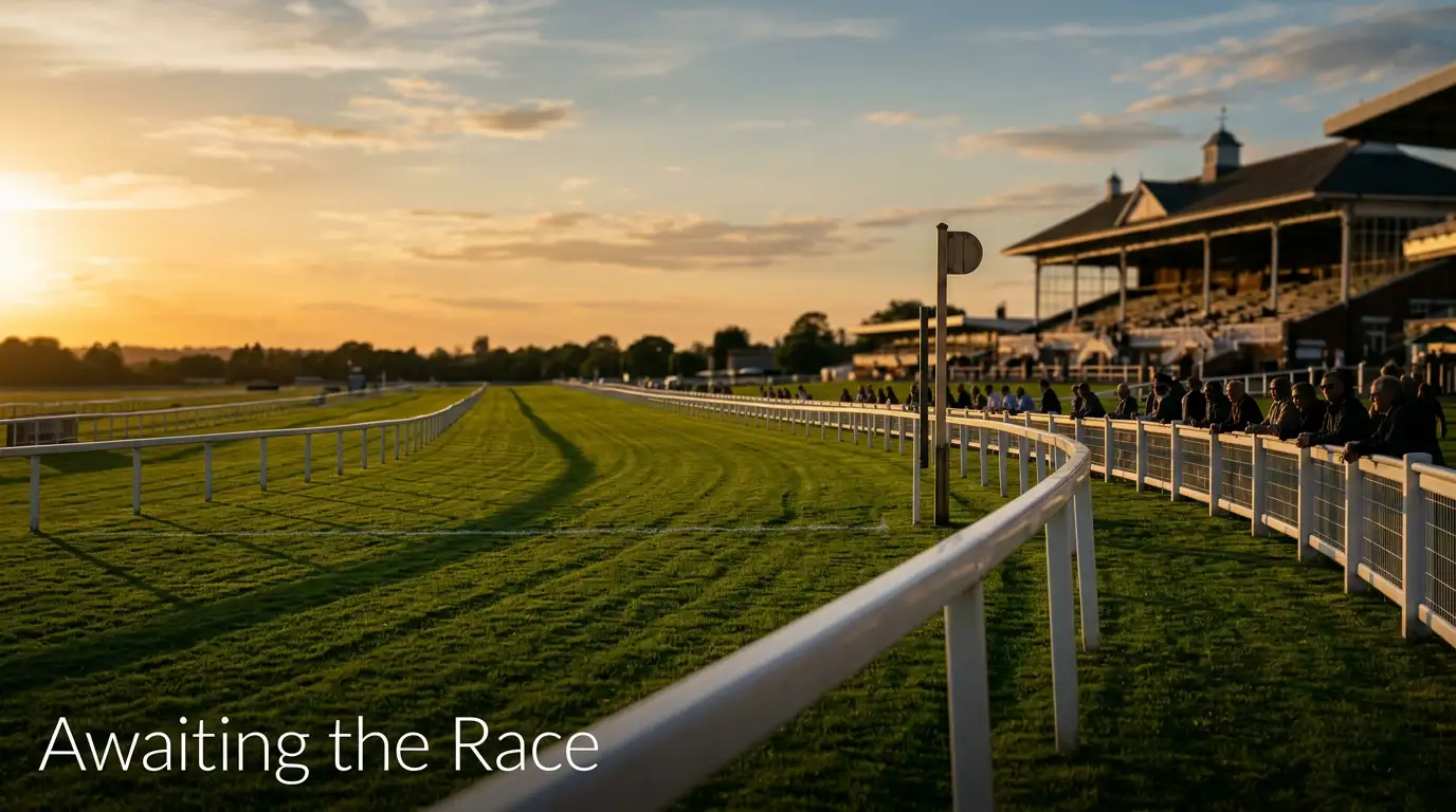 Analytical racecard data overlaid on a UK racecourse view